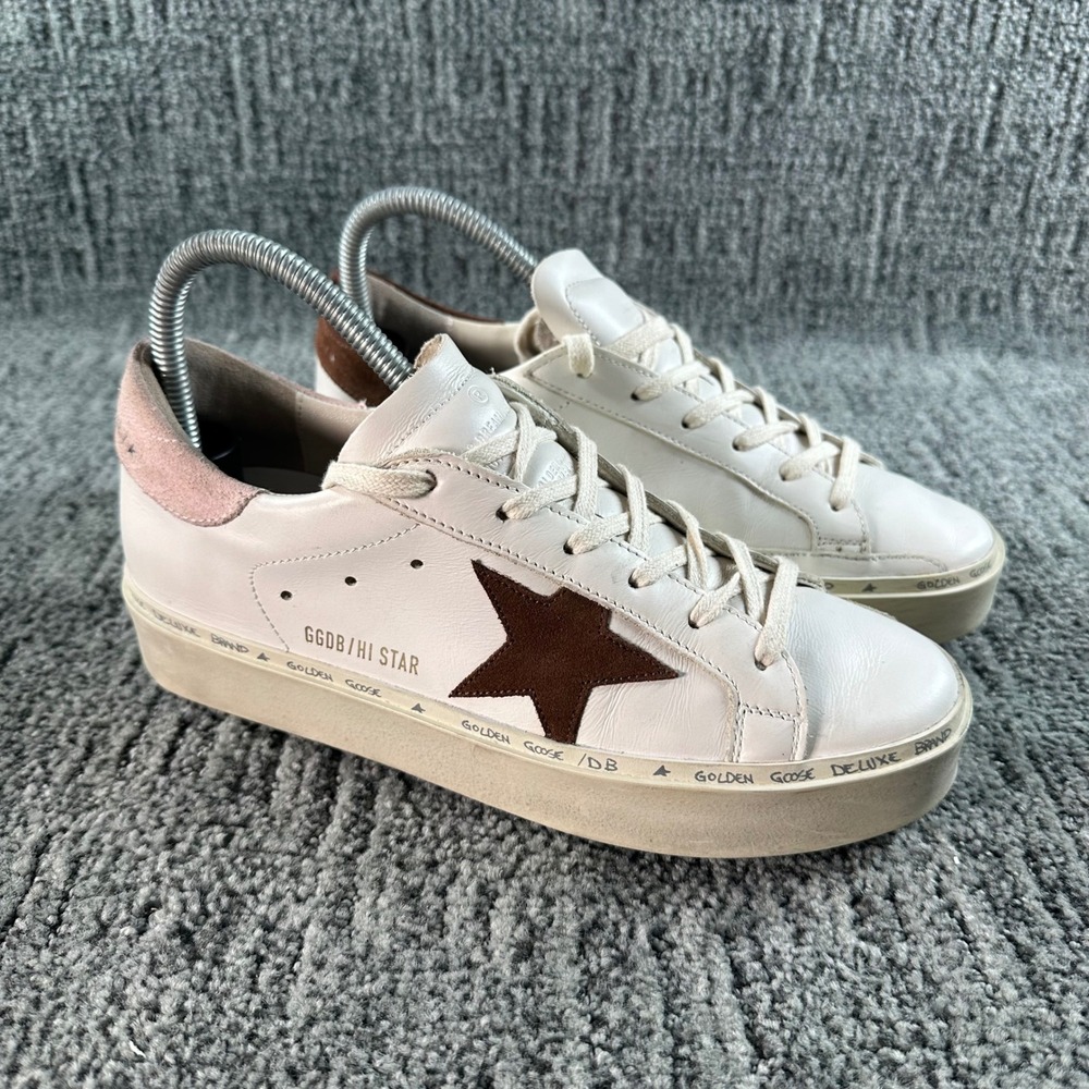 Golden Goose Sneakers Womens 38 Hi Star White Pink Brown Leather Platform Italy